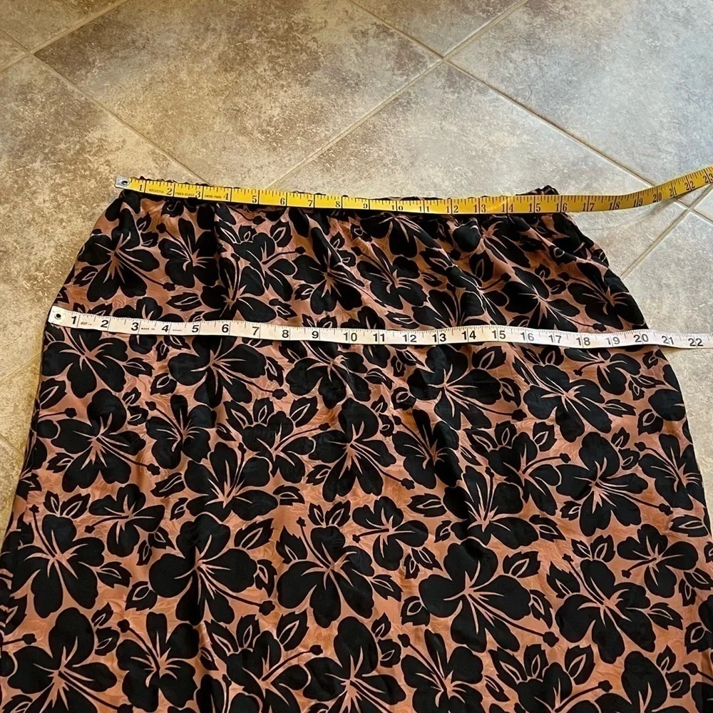 Flora Kung Vintage Silk Pull on Floral Midi Skirt Brown Black Size 14 mid rise